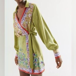 Urban Outfitters Green Floral Wrap Dress